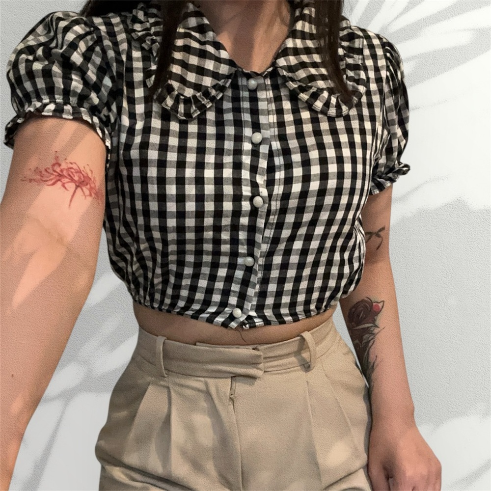 Classic Black and White Gingham Blouse